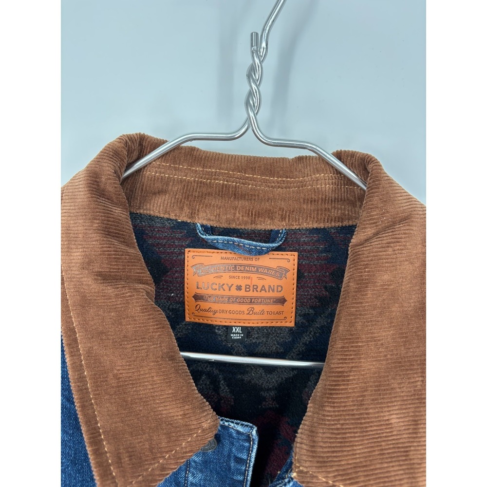 LUCKY BRAND Denim Trucker Jacket Mens XXL Button Up Corduroy Collar - Picture 5 of 15